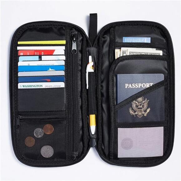Amazon Basics RFID Travel Passport Wallet Organizer, 10 x 5 Inches, Black, Solid - Picture 2 of 6